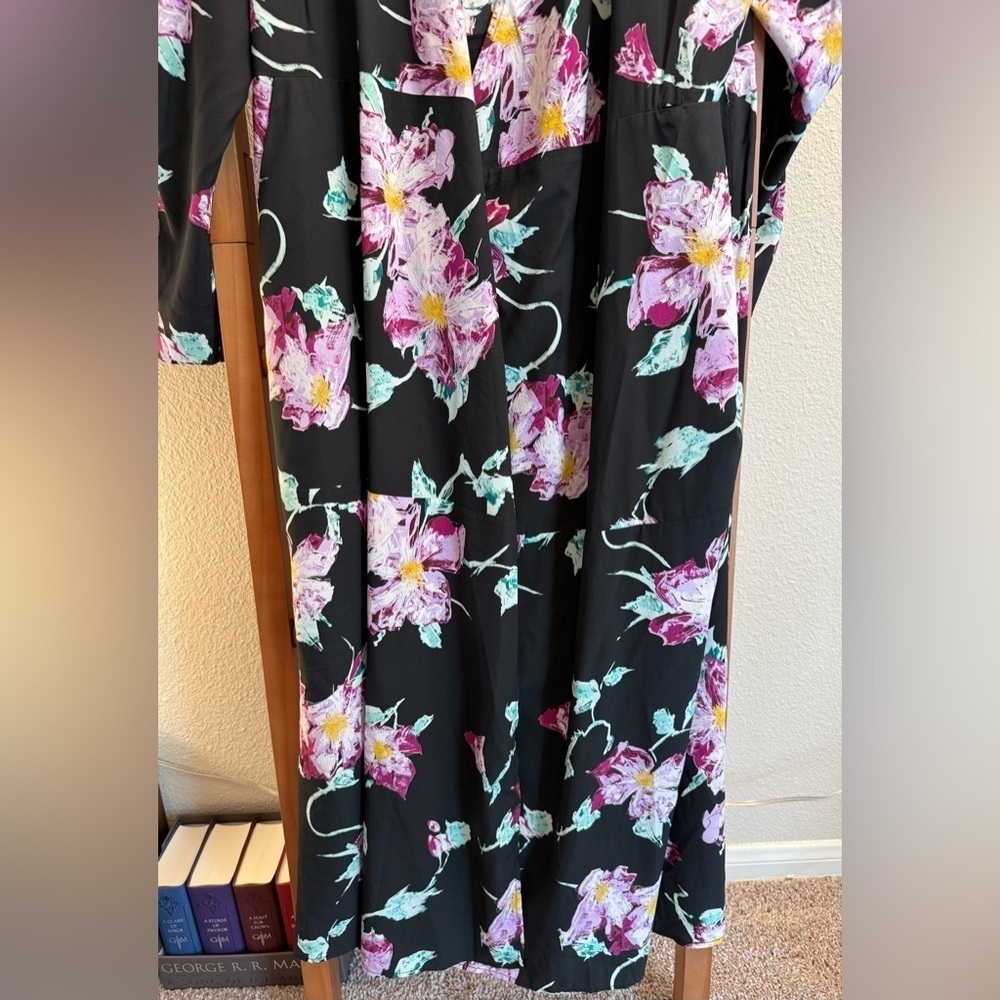 A.L.C QUINN crepe Floral Black Wrap midi Dress size 12 - Picture 7 of 8